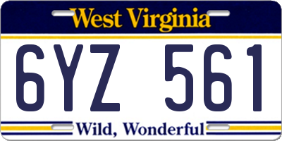 WV license plate 6YZ561