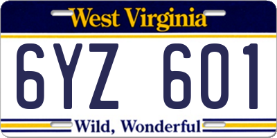 WV license plate 6YZ601