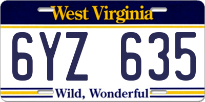 WV license plate 6YZ635