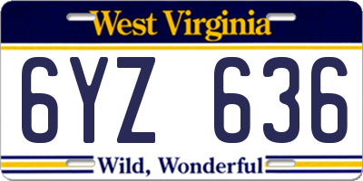 WV license plate 6YZ636