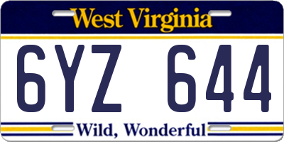 WV license plate 6YZ644