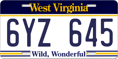 WV license plate 6YZ645