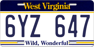 WV license plate 6YZ647