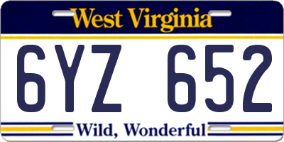 WV license plate 6YZ652