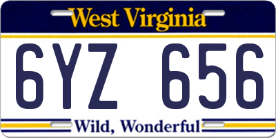 WV license plate 6YZ656