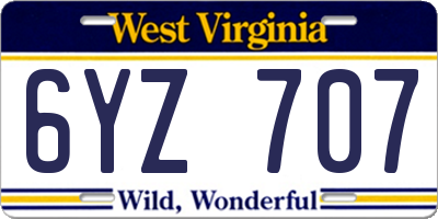 WV license plate 6YZ707