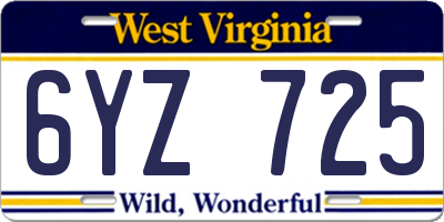 WV license plate 6YZ725