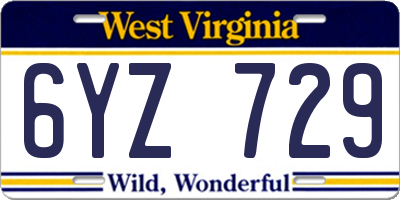 WV license plate 6YZ729