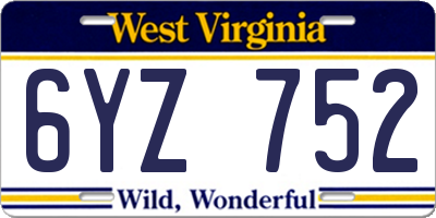 WV license plate 6YZ752