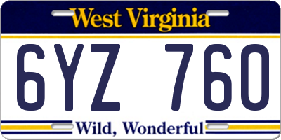 WV license plate 6YZ760
