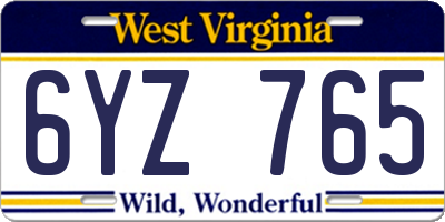 WV license plate 6YZ765