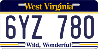 WV license plate 6YZ780