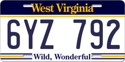 WV license plate 6YZ792