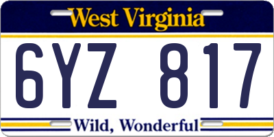 WV license plate 6YZ817