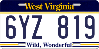 WV license plate 6YZ819