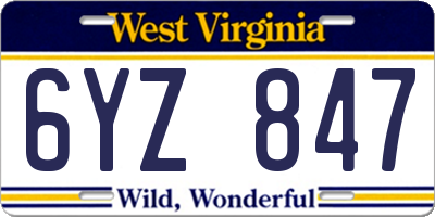 WV license plate 6YZ847