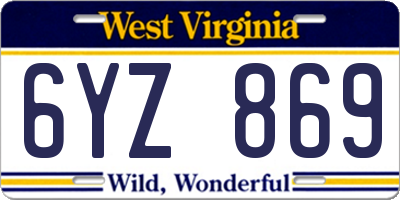 WV license plate 6YZ869