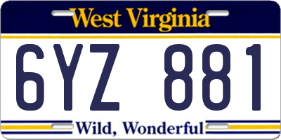 WV license plate 6YZ881