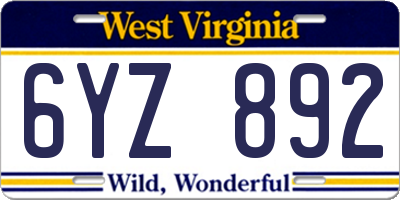 WV license plate 6YZ892