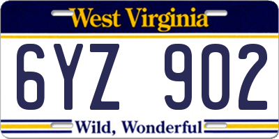 WV license plate 6YZ902