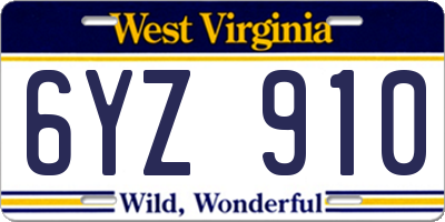 WV license plate 6YZ910