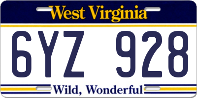 WV license plate 6YZ928
