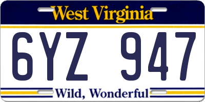 WV license plate 6YZ947