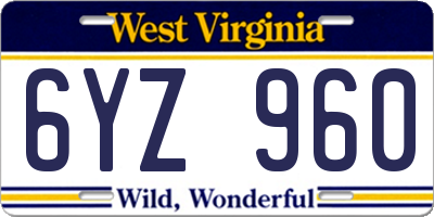 WV license plate 6YZ960