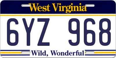 WV license plate 6YZ968