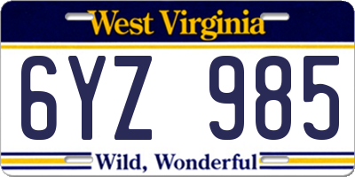 WV license plate 6YZ985