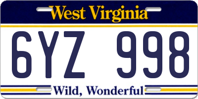 WV license plate 6YZ998