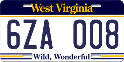 WV license plate 6ZA008