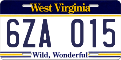 WV license plate 6ZA015
