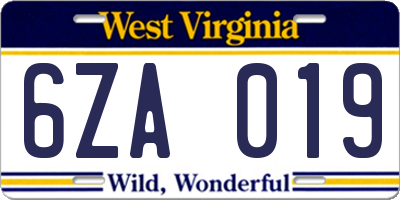 WV license plate 6ZA019