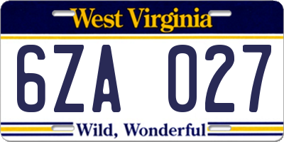 WV license plate 6ZA027