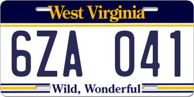 WV license plate 6ZA041