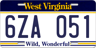 WV license plate 6ZA051