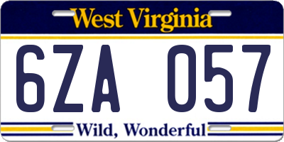 WV license plate 6ZA057