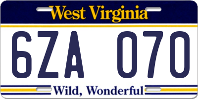 WV license plate 6ZA070