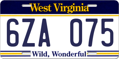 WV license plate 6ZA075