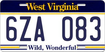 WV license plate 6ZA083