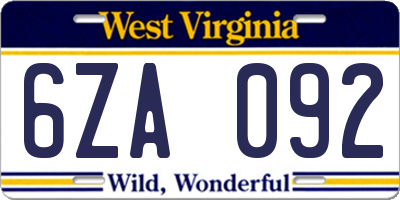 WV license plate 6ZA092