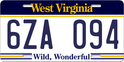 WV license plate 6ZA094