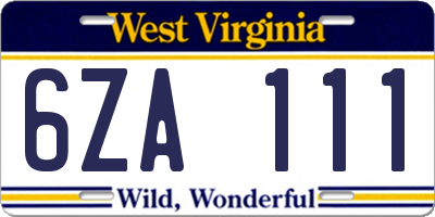 WV license plate 6ZA111
