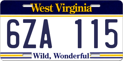 WV license plate 6ZA115