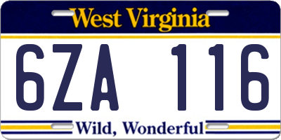 WV license plate 6ZA116