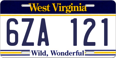 WV license plate 6ZA121
