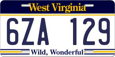 WV license plate 6ZA129