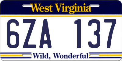 WV license plate 6ZA137
