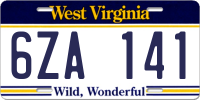 WV license plate 6ZA141